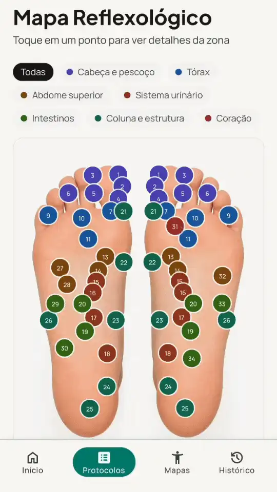 Mapa interativo dos pés em uso no ZenReflex